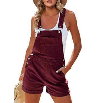 Pretifeel Womens Shorts Overall Bib Adjustable Straps Cuffed Hem Summer Romper Cotton Casual Stretch...