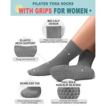 5 Pairs Pilates Socks Yoga Socks with Grips for Women Non-Slip Grip Socks for Pure Barre, Ballet, Dance, Workout, Hospital, Assorted