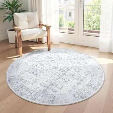 LIVEBOX Vintage Round Washable Rug - Soft 5 Foot Circular Carpet