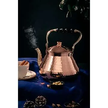 DEMMEX Large Copper Teapot, 1mm Thick, Hammered, Handcrafted in Turkey, 3 Quarts (2.8L)