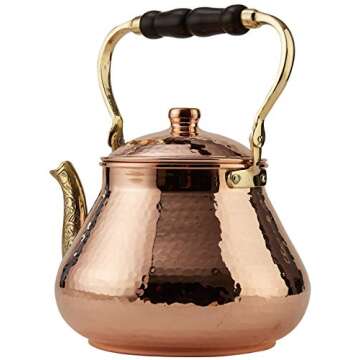 DEMMEX Large Copper Teapot, 1mm Thick, Hammered, Handcrafted in Turkey, 3 Quarts (2.8L)
