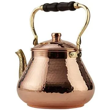 DEMMEX Large Copper Teapot, 1mm Thick, Hammered, Handcrafted in Turkey, 3 Quarts (2.8L)
