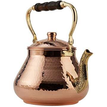 DEMMEX Large Copper Teapot, 1mm Thick, Hammered, Handcrafted in Turkey, 3 Quarts (2.8L)