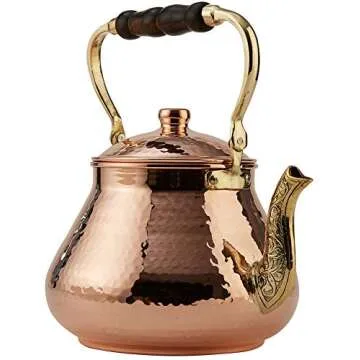 DEMMEX Large Copper Teapot, 1mm Thick, Hammered, Handcrafted in Turkey, 3 Quarts (2.8L)
