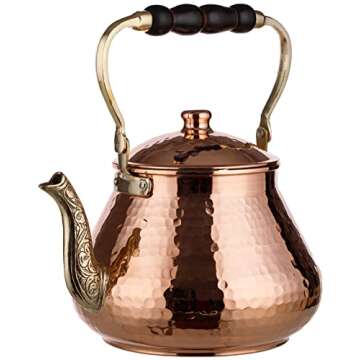 DEMMEX Large Copper Teapot, 1mm Thick, Hammered, Handcrafted in Turkey, 3 Quarts (2.8L)