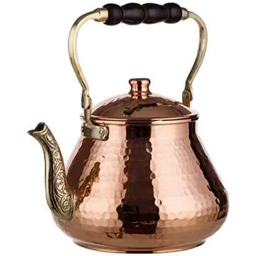 DEMMEX Large Copper Teapot, 1mm Thick, Hammered, Handcrafted in Turkey, 3 Quarts (2.8L)