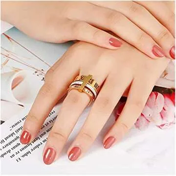 PAMTIER Stainless Steel Zirconia 3 in 1 Ring - Elegant