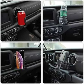 Savadicar JL & JT Multi-Function Drink Cup Phone Holder, 2 in 1 Bolt-on Stand Bracket Organizer, Cellphone Mount for 2018-2023 Jeep Wrangler JL JLU 4XE & Gladiator JT, Interior Accessories, Black