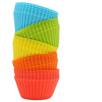 BiaoGan Silicone Baking Cups, Reusable Non-Stick Muffin Cups Cake Molds Cupcake Holder, Rainbow Cupc...