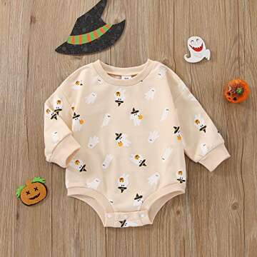 FYBITBO Halloween Baby Girl Boy Clothes Pumpkin Romper Sweatshirt Onesie Long Sleeve Bodysuit Top Fa...