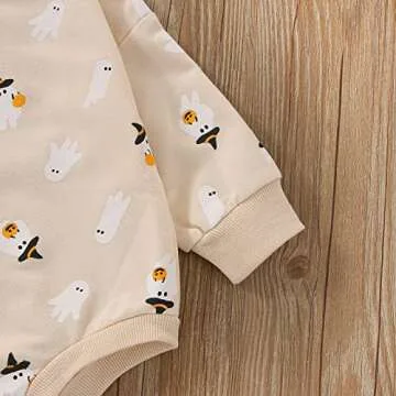 FYBITBO Halloween Baby Girl Boy Clothes Pumpkin Romper Sweatshirt Onesie Long Sleeve Bodysuit Top Fall Winter Outfit (Halloween Ghost Onesie,0-3 Months)