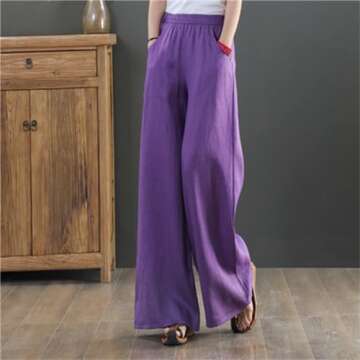 Deals of The Day Lightning Today Prime Womens Cotton Linen Pants Summer Wide Leg Palazzo Pants Elast...