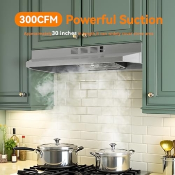 VIKIO HOME Kitchen Hood 30-Inch Stainless Steel Under Cabinet Range Hood, Ducted/Ductless Convertibl...
