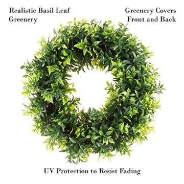 11.5-Inch Opal Basil Wreath - UV Resistant Artificial Summer, Fall, Winter, or Spring Wreath - Indoor/Outdoor Wreaths for Front Door by Pure Garden