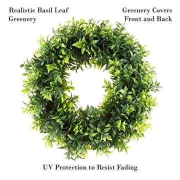 11.5-Inch Opal Basil Wreath - UV Resistant Artificial Summer, Fall, Winter, or Spring Wreath - Indoo...