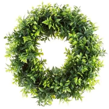 11.5-Inch Opal Basil Wreath - UV Resistant Artificial Summer, Fall, Winter, or Spring Wreath - Indoor/Outdoor Wreaths for Front Door by Pure Garden