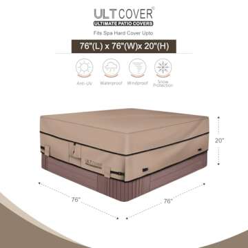 ULTCOVER Waterproof 600D Polyester Square Hot Tub Cover Outdoor SPA Covers 76 x 76 inch