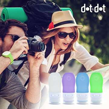 Dot&Dot Travel Bottles, White/Blue/Green/Purple, 1.25 oz, Set of 4
