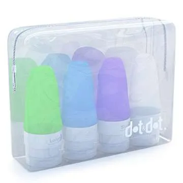 Dot&Dot Travel Bottles, White/Blue/Green/Purple, 1.25 oz, Set of 4