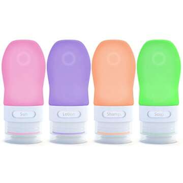 Dot&Dot Travel Bottles, White/Blue/Green/Purple, 1.25 oz, Set of 4