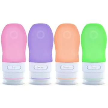 Dot&Dot Travel Bottles, White/Blue/Green/Purple, 1.25 oz, Set of 4