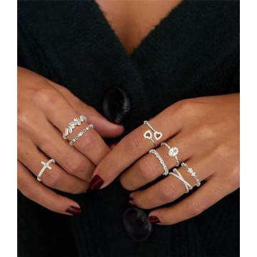 Gold Silver Stackable Rings for Women by TOSMGY