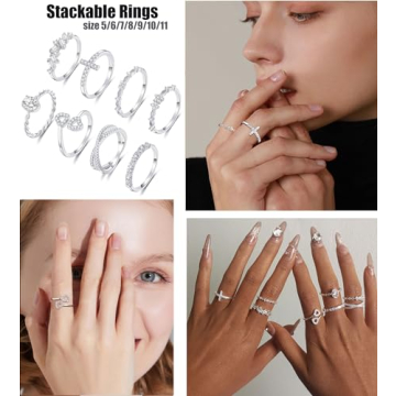 Gold Silver Stackable Rings for Women by TOSMGY