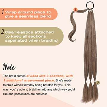 SEIKEA Long Braided Ponytail Extension with Hair Tie Straight Wrap Around Hair Extensions Ponytail N...