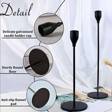Matte Black Taper Candle Holder Set of 6, Tall Candlestick Holders, Metal Vintage Candle Stickers Long Holder Set, Pillar Decorative Candle Holder Fits 3/4 Inch Candle for Wedding, Dinner, Party