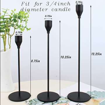 Matte Black Taper Candle Holder Set of 6, Tall Candlestick Holders, Metal Vintage Candle Stickers Long Holder Set, Pillar Decorative Candle Holder Fits 3/4 Inch Candle for Wedding, Dinner, Party
