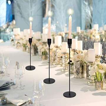 Matte Black Taper Candle Holder Set of 6, Tall Candlestick Holders, Metal Vintage Candle Stickers Long Holder Set, Pillar Decorative Candle Holder Fits 3/4 Inch Candle for Wedding, Dinner, Party