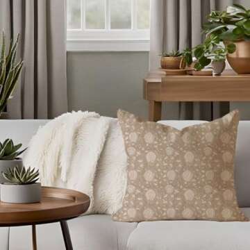 HERHOME Vintage Floral Block Print Decorative Throw Pillow Covers 18x18 Inch Set of 2 Pale Brown Out...