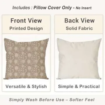 HERHOME Vintage Floral Block Print Decorative Throw Pillow Covers 18x18 Inch Set of 2 Pale Brown Outdoor Cottage Core Fall Decor Neutral Cushion Cases Country Decorations for Home Living Room Couch