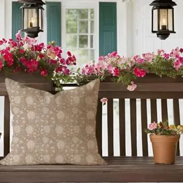 HERHOME Vintage Floral Block Print Decorative Throw Pillow Covers 18x18 Inch Set of 2 Pale Brown Outdoor Cottage Core Fall Decor Neutral Cushion Cases Country Decorations for Home Living Room Couch