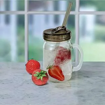 Ball 4-Piece Sip & Straw Lids Set for Regular Mouth Mason Jars | Grey | (2-Lids and 2-Straws)