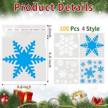 Christmas Self Sealing Cookie Bags: 100 Pcs 4x4 Inches Snowflake Cellophane Treat Bags for Gift Givi...