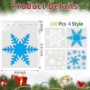 Christmas Self Sealing Cookie Bags: 100 Pcs 4x4 Inches Snowflake Cellophane Treat Bags for Gift Givi...