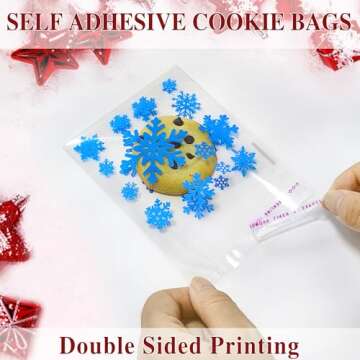 Christmas Self Sealing Cookie Bags: 100 Pcs 4x4 Inches Snowflake Cellophane Treat Bags for Gift Giving, Clear Resealable Christmas Goodie Bags for Packaging Candy, Cookies, Treat, Snacks and Favors