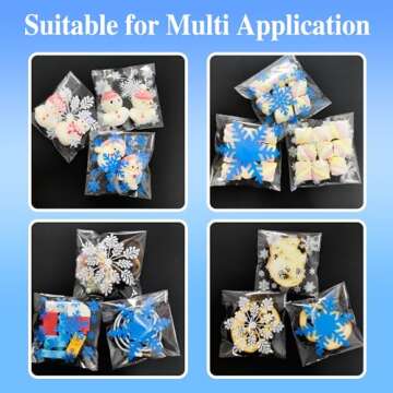 Christmas Self Sealing Cookie Bags: 100 Pcs 4x4 Inches Snowflake Cellophane Treat Bags for Gift Giving, Clear Resealable Christmas Goodie Bags for Packaging Candy, Cookies, Treat, Snacks and Favors