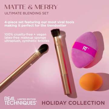 Real Techniques Matte & Merry Ultimate Blending 4 Piece Holiday Gift Set, Foundation Makeup Sponge, ...
