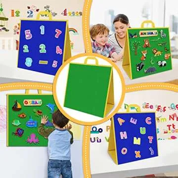 AKAYOK Foldable Felt Board for Toddlers Flannel Board Stories for Preschool Early Learning Interactive Storytelling Double Sided Felt Story Board Reusable Wall Hanging Holiday Gift for Kid (17 * 17)