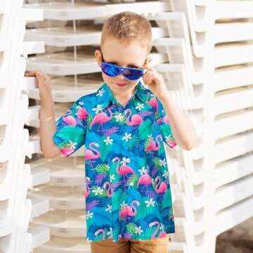 Boy's Button Down Hawaiian Shirts Short Sleeve Cool Cartoon Print Aloha Dress Tops T-Shirt for Kids ...
