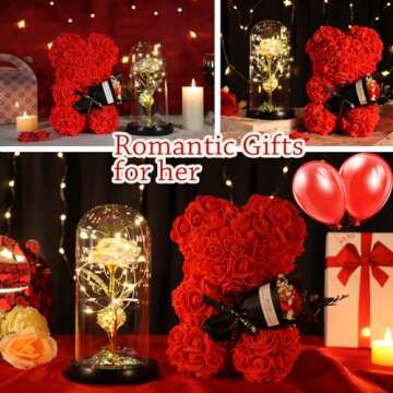 K KYMAKE Christmas Rose Gifts for Mom Rose Bear Gifts for Women,Rose Bear A Rose That Never Dies for Mom,Cute Personalized Christmas Girlfriend Gifts for Her Bridal Showers Clear Gift Box