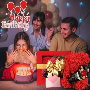 K KYMAKE Christmas Rose Gifts for Mom Rose Bear Gifts for Women,Rose Bear A Rose That Never Dies for Mom,Cute Personalized Christmas Girlfriend Gifts for Her Bridal Showers Clear Gift Box