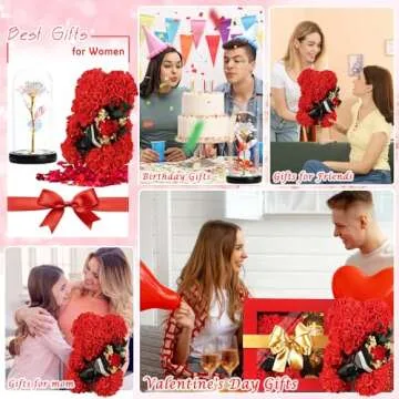 K KYMAKE Christmas Rose Gifts for Mom Rose Bear Gifts for Women,Rose Bear A Rose That Never Dies for Mom,Cute Personalized Christmas Girlfriend Gifts for Her Bridal Showers Clear Gift Box