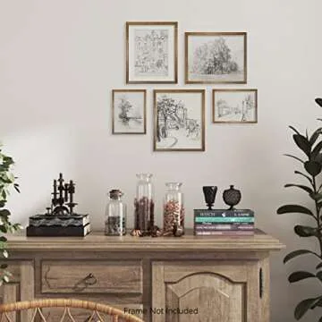 French Country Kitchen Etching Print Poster - Rustic Modern Farmhouse Drawing Wall Art Decor - Mid Century Victoria Picture Bathroom - Aesthetic Vintage - Street Floral Forest Sketch - Set 5 Gallery