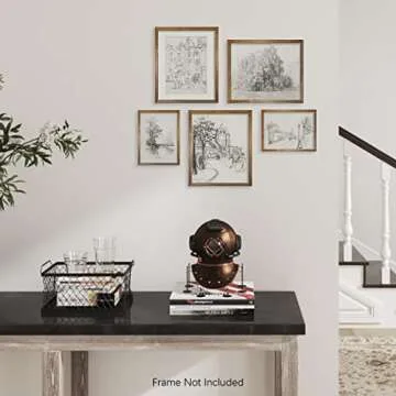 French Country Kitchen Etching Print Poster - Rustic Modern Farmhouse Drawing Wall Art Decor - Mid Century Victoria Picture Bathroom - Aesthetic Vintage - Street Floral Forest Sketch - Set 5 Gallery