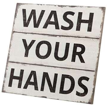 Barnyard Designs Vintage Tin Sign, Primitive Country Farmhouse Bathroom Quotes Home Decor Sign (Wash Your Hands)