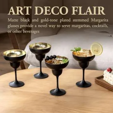 MyGift 10 oz Margarita Glasses with Modern Matte Black and Gold Tone Plated Finish for Cocktail Part...