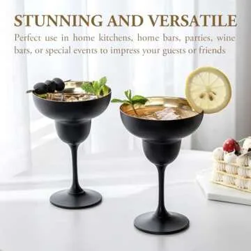 MyGift 10 oz Margarita Glasses with Modern Matte Black and Gold Tone Plated Finish for Cocktail Party, Wedding, Restaurant, Set of 4